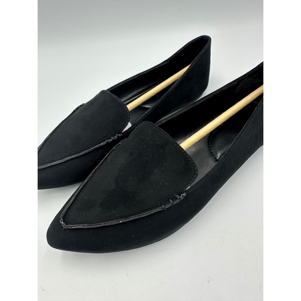 JustFab Cambell Black Caviar Loafer Flats Women Sz 7 Pointed Toe Faux Suede